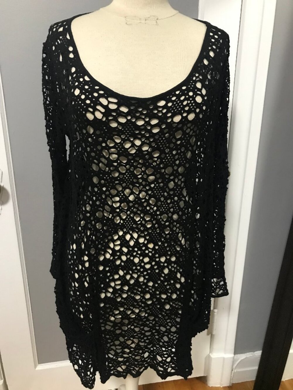 Y2K Goth Punk Witchy Black Fishnet Mesh Dress XL / XXL